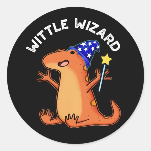Wittle Wizard Funny Lizard Pun Dark BG Ronde Sticker (Voorkant)