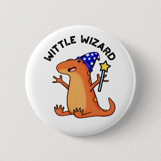 Wittle Wizard Funny Lizard Pun Ronde Button 5,7 Cm (Voorkant)