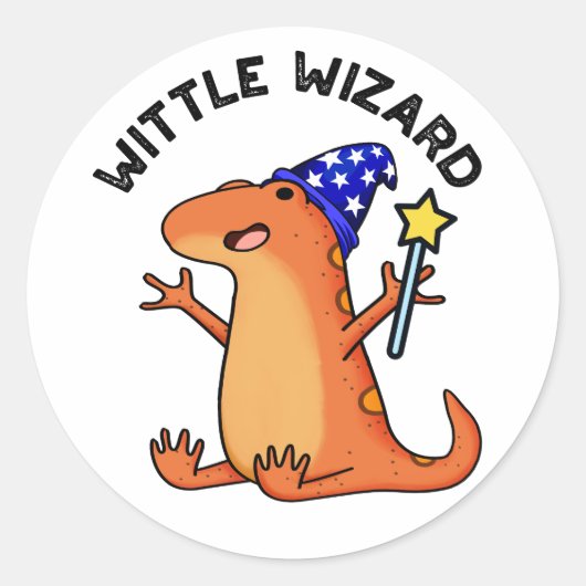 Wittle Wizard Funny Lizard Pun Ronde Sticker (Voorkant)