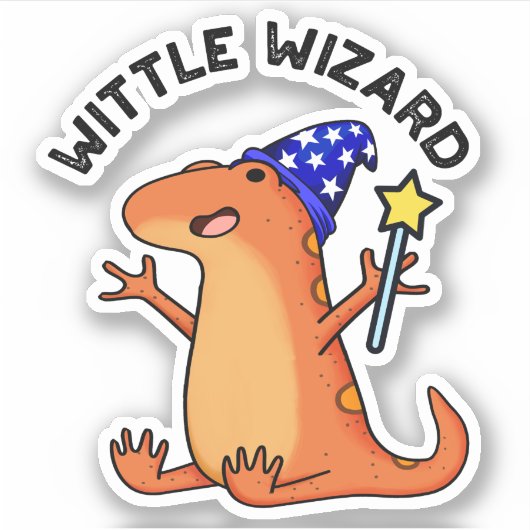 Wittle Wizard Funny Lizard Pun Sticker (Voorkant)