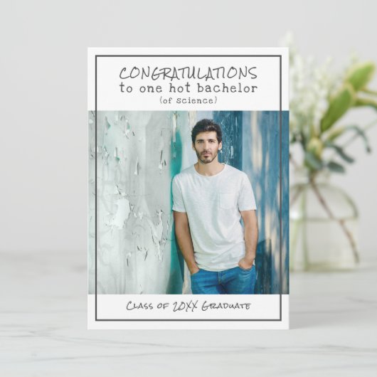 Witty Bachelor of Science Photo Graduation Party Kaart (Staand voorkant)