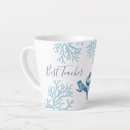 Witty Blue Waterverf Octopus Coastal Latte Mok (Linkerhoek)