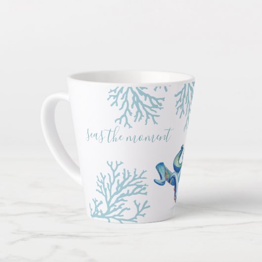 Witty Blue Waterverf Octopus Coastal Latte Mok (Linkerhoek)