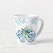 Witty Blue Waterverf Octopus Coastal Latte Mok (Rechterhoek)