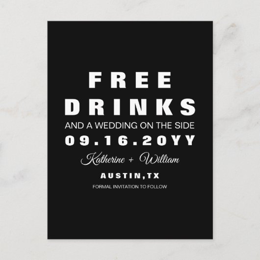 Witty Free Drink Wedding Save the Date Aankondigingskaart (Voorkant)