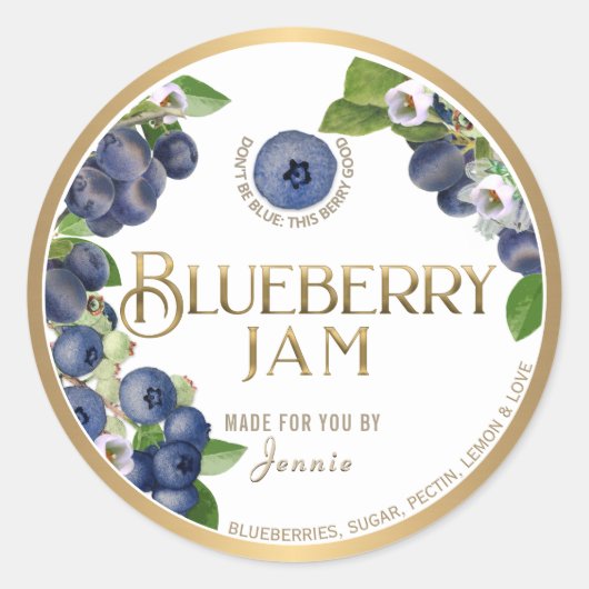 Witty Logo Design Elegant Blueberry Jam PReserves Ronde Sticker (Voorkant)
