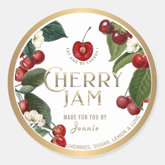Witty Logo Design Elegant Cherry Jam PReserves Ronde Sticker (Voorkant)
