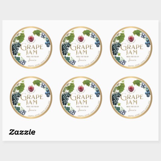 Witty Logo Design Elegant Grape Jam Jelly Ronde Sticker (Vel)