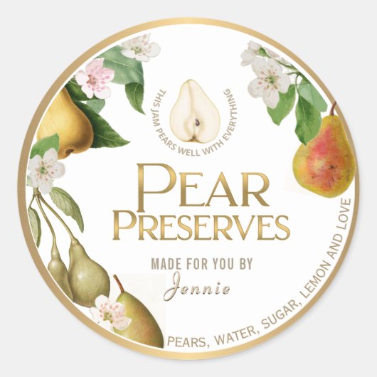 Witty Logo Design Elegant Pear PReserves of Jam Ronde Sticker (Voorkant)