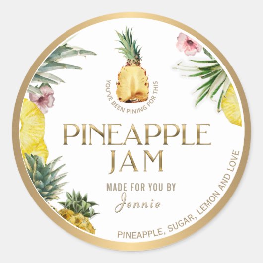 Witty Logo Design Elegant Pineapple Jam Classic Ro Ronde Sticker (Voorkant)