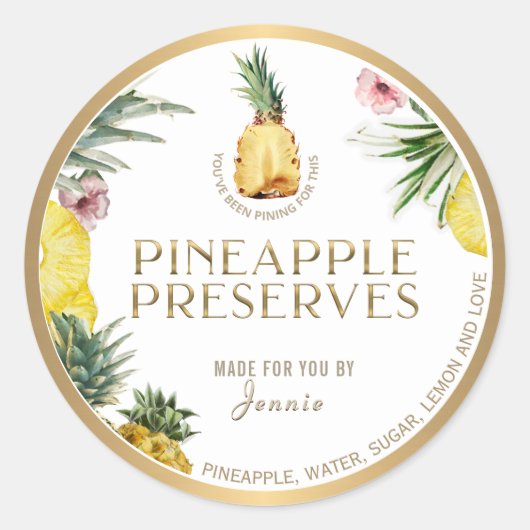 Witty Logo Design Elegant Pineapple PReserves Ronde Sticker (Voorkant)