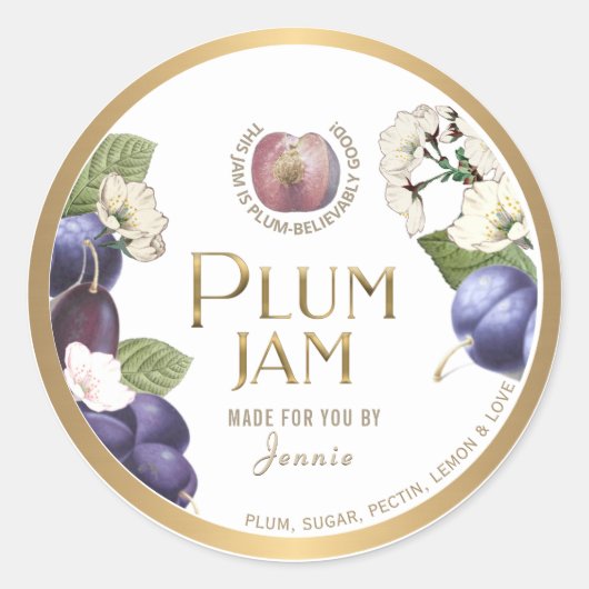 Witty Logo Design Elegant Plum Jam PReserves Ronde Sticker (Voorkant)