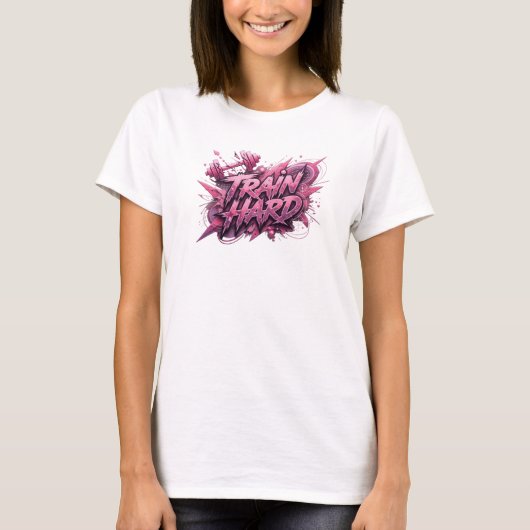 Witty Roze TRAIN HARD T-shirt (Voorkant)