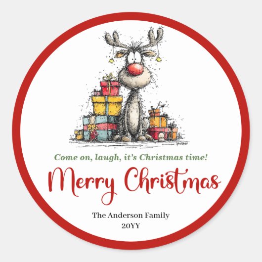 Witty whimsical reindeer sticker funny deer doodle (Voorkant)