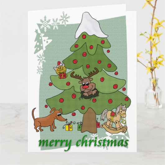 Witziger Weihnachtsbaum Kaart (Gele Bloem)