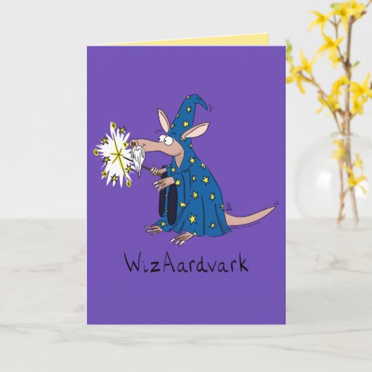 Wizaardvark - Funny Wizard Aardvark Wenskaart Kaart (Gele Bloem)