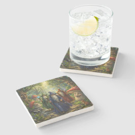 Wizard and forest mushroom fantasy stone coaster d stenen onderzetter