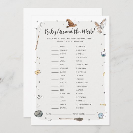 Wizard Baby shower Baby Around the World Game Kaart (Voorkant / Achterkant)