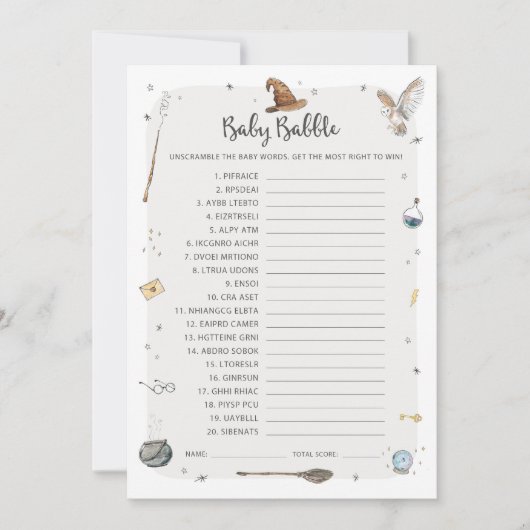 Wizard Baby shower Baby Babble Word Scramble spel Kaart (Voorkant)