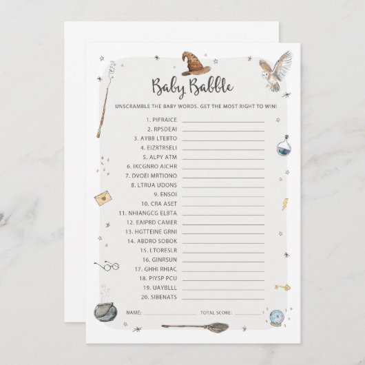 Wizard Baby shower Baby Babble Word Scramble spel Kaart (Voorkant / Achterkant)
