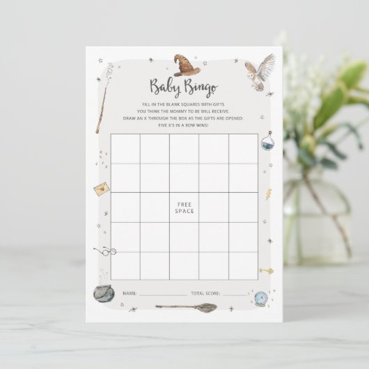 Wizard Baby shower Baby Bingo spel Kaart (Staand voorkant)
