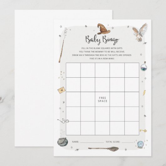 Wizard Baby shower Baby Bingo spel Kaart (Voorkant / Achterkant)