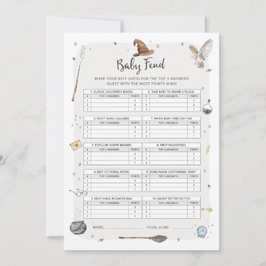 Wizard Baby shower Baby Trivia Spel Kaart (Voorkant)