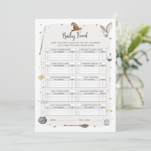 Wizard Baby shower Baby Trivia Spel Kaart (Staand voorkant)