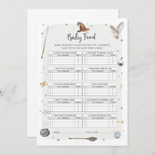 Wizard Baby shower Baby Trivia Spel Kaart (Voorkant / Achterkant)
