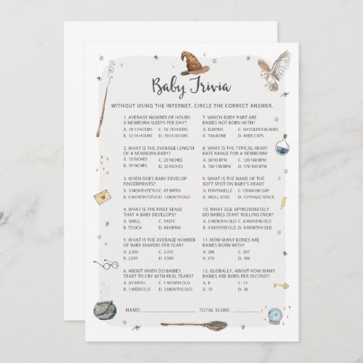 Wizard Baby shower Baby Trivia Spel Kaart (Voorkant / Achterkant)