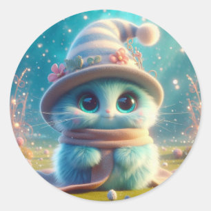 Wizard Blue Cat Ronde Sticker