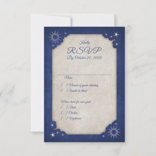 Wizard Blue Stars Owl Magic Wedding RSVP Kaartje (Voorkant)