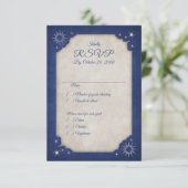 Wizard Blue Stars Owl Magic Wedding RSVP Kaartje (Staand voorkant)