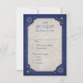 Wizard Blue Stars Owl Magic Wedding RSVP Kaartje
