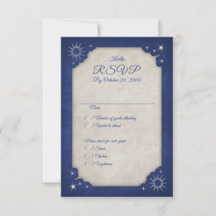 Wizard Blue Stars Owl Magic Wedding RSVP Kaartje