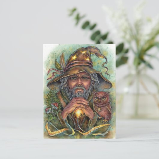 Wizard Briefkaart Forest Fantasy Magische Uil (Staand voorkant)