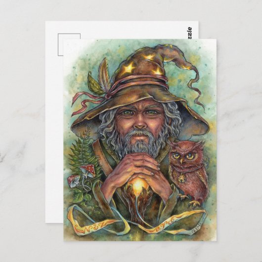 Wizard Briefkaart Forest Fantasy Magische Uil (Voorkant / Achterkant)