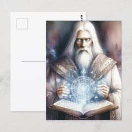 Wizard Casting van een Spellbook Fantasy Waterverf Briefkaart