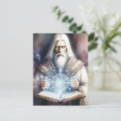 Wizard Casting van een Spellbook Fantasy Waterverf Briefkaart (Staand voorkant)