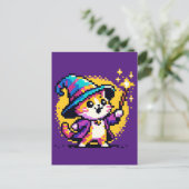 Wizard Cat - Magische Pixel Art Fantasy Design Briefkaart (Staand voorkant)