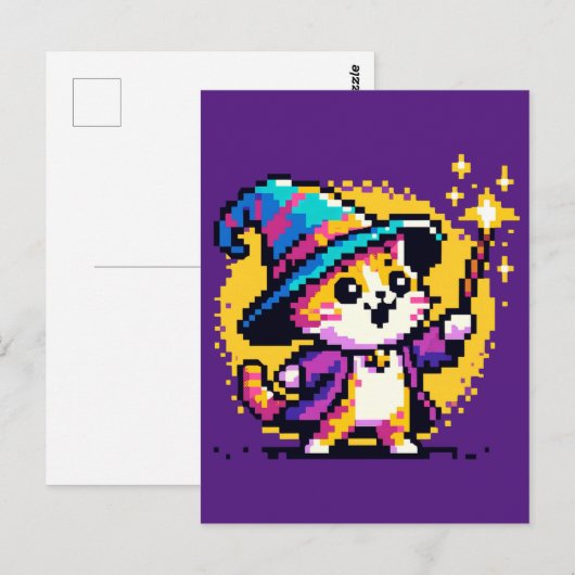 Wizard Cat - Magische Pixel Art Fantasy Design Briefkaart (Voorkant / Achterkant)
