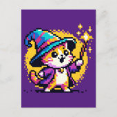 Wizard Cat - Magische Pixel Art Fantasy Design Briefkaart (Voorkant)