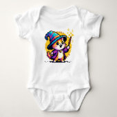 Wizard Cat - Magische Pixel Art Fantasy Design Romper (Voorkant)