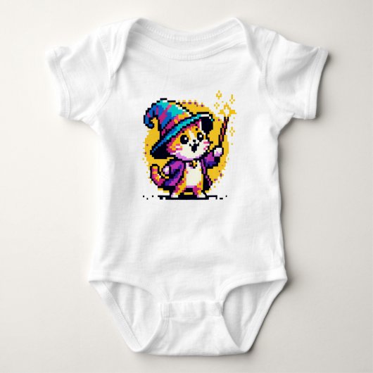 Wizard Cat - Magische Pixel Art Fantasy Design Romper (Voorkant)
