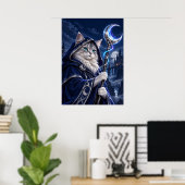 Wizard Cat Moon Magic Fantasy Art Poster (Thuiskantoor)