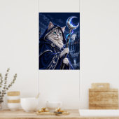Wizard Cat Moon Magic Fantasy Art Poster (Keuken)