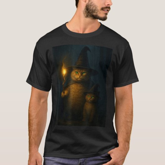 Wizard Cat Weird Funny Halloween Cat Meme T-shirt (Voorkant)