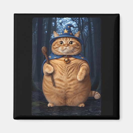 Wizard Cat Witch Funny Halloween Mannen Vrouwen Ki Magneet (Voorkant)