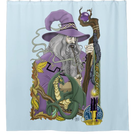 Wizard Dragon Fantasy Paarse Douchegordijn (Voorkant)