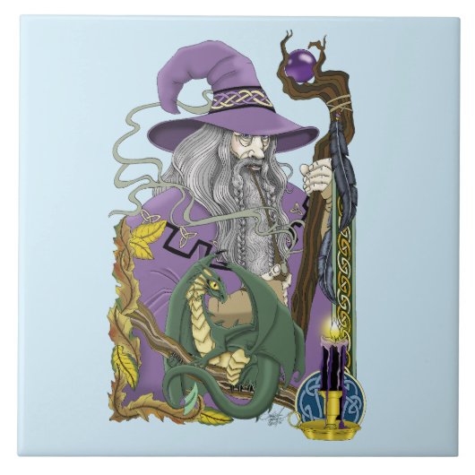 Wizard Dragon Fantasy Paarse Tegeltje (Voorkant)